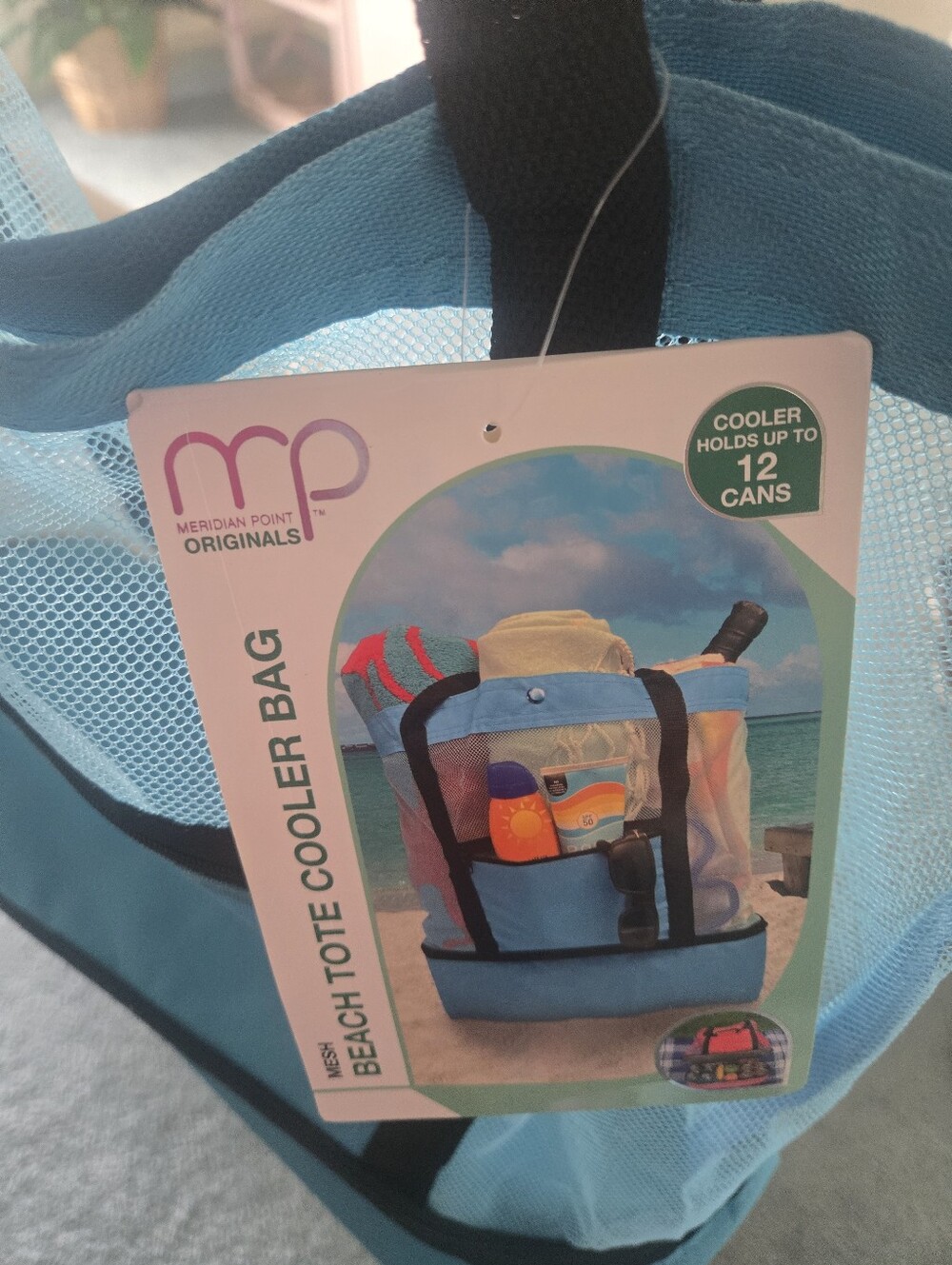 Blue Mesh Beach Tote Cooler Bag